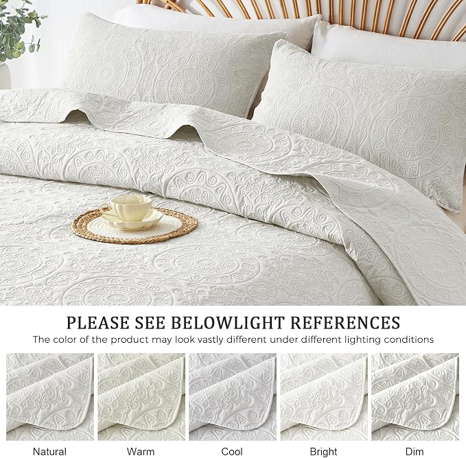 WURUIBO Cream Quilt Set Twin Size, Embossing Microfiber Bedspreads - Image 4