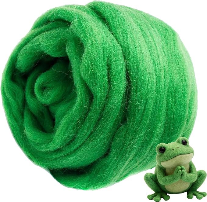 Green Wool Roving for Needle Felting, 3.5oz Felting Wool, Soft Wool Batting for by MakeEveryProductCarefully