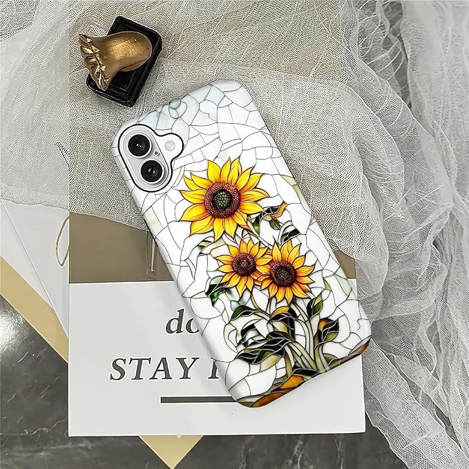 ZHEGAILIAN Case for iPhone 16, Sunflower Faux Stained Glass Effect Durable - Image 5