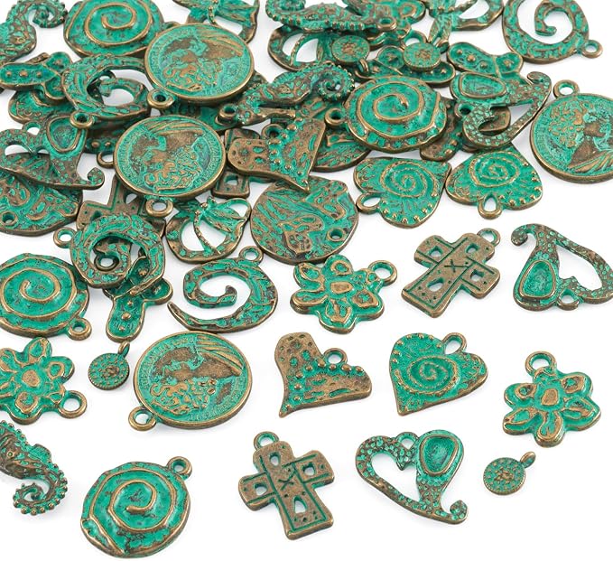 52Pcs Antique Turquoise Green Charms 13 Tibetan Style Alloy Vintage Pendants - Image 7
