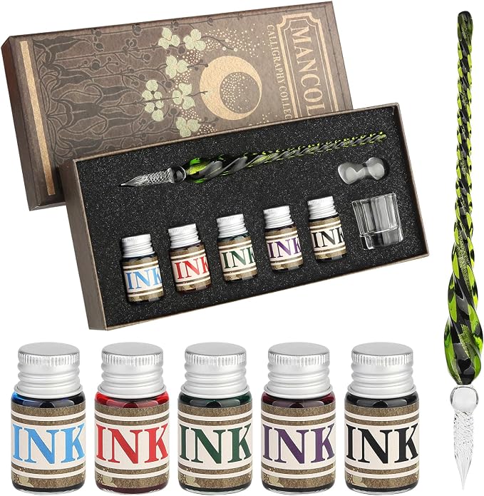Mancola Glass Dipped Crystal Calligraphy Pen Set - Image 8