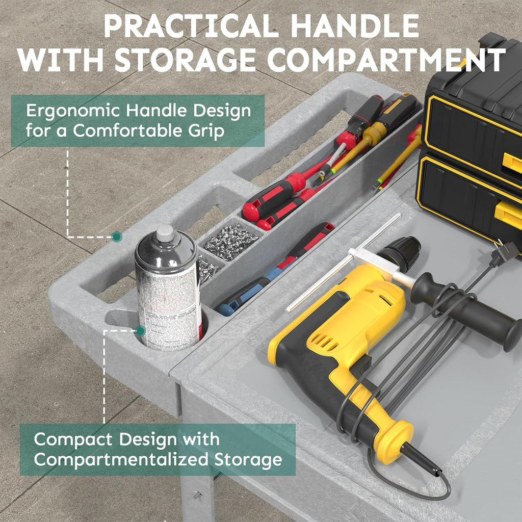 Utility Cart on Wheels, Heavy Duty Large Flat Top Rolling Service Cart, 46 x 25 Inch Work Carts, 2 Shelf 1000 lbs Capacity Plastic Tool Cart, for Warehouse, Garage, Cleaning, Gray