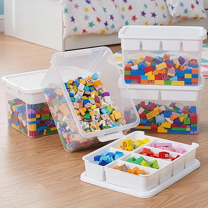 Citylife 32QT 2-Pack Clear Craft Storage Box Buildable Lid Removable Tray | - Image 2