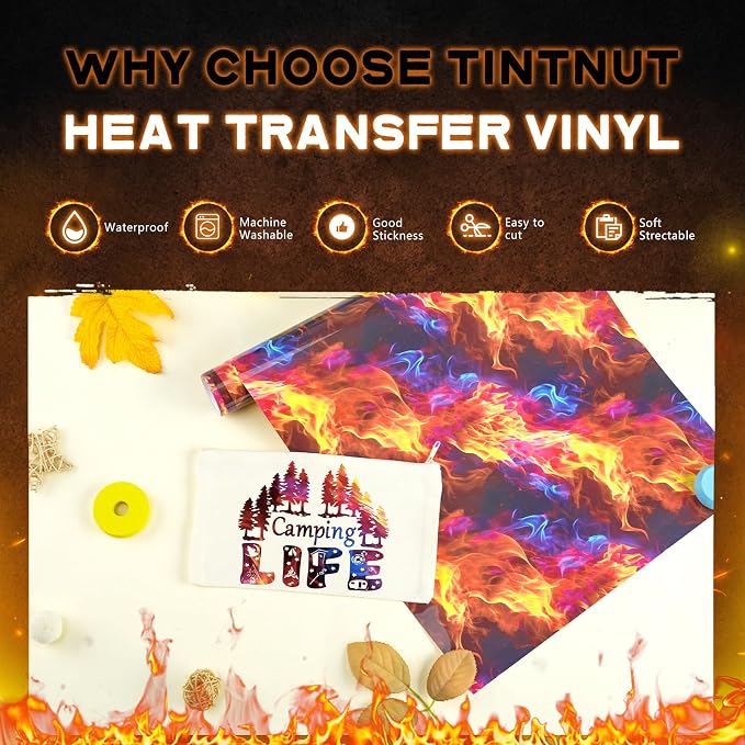 Tintnut Orange Blue Flame Heat Transfer Vinyl Roll, stretch washable, compatible - Image 3