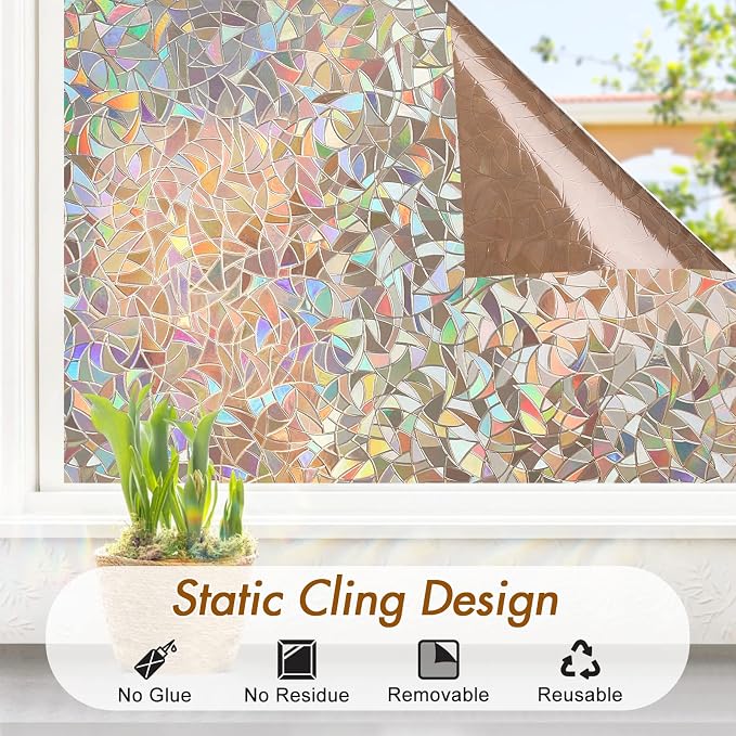 Haton Window Privacy Film, Stained Glass Rainbow Film Decorative Window Clings - Image 6