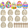 80PCS Wooden Easter Ornaments to Paint, 10 Styles DIY Blank Unfinished Wood Egg by Sophena