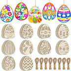 80PCS Wooden Easter Ornaments to Paint, 10 Styles DIY Blank Unfinished Wood Egg by Sophena