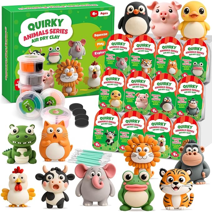 Kasfalci Air Dry Clay Kit for Kids, 12 Animals Modeling Magic Clay Sculpting Set by Kasfalci