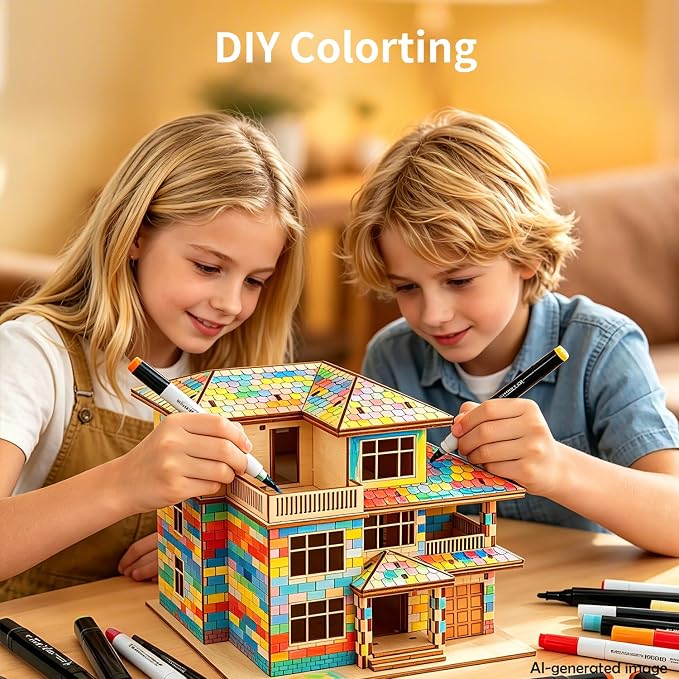 3D Wooden Puzzles for Adults, Miniature Villa Model Kit, DIY Wooden Craft for - Image 3
