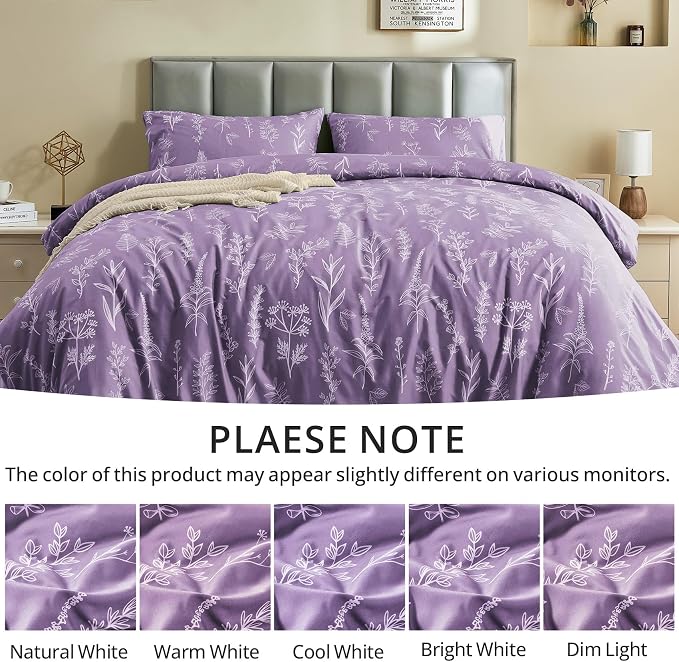 MUXHOMO Duvet Cover Queen Size, Reversible Floral Grayish Purple Duvet Cover Set - Image 7