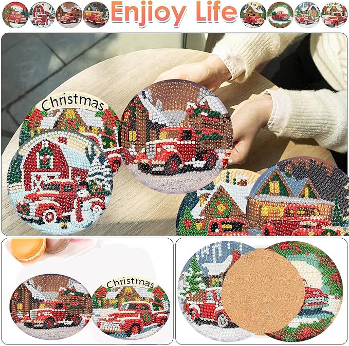 ijbnhd 8 PCS Christmas Diamond Art Coasters Kit - Image 2