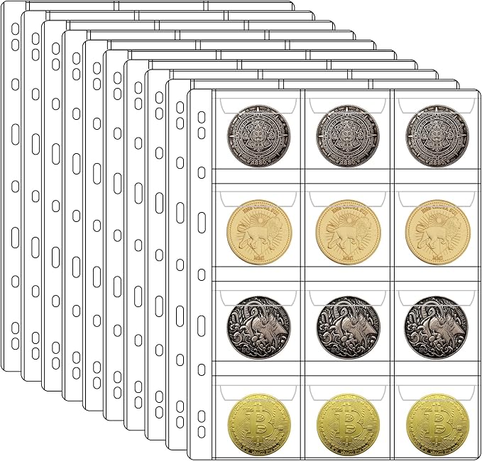 12 Pocket Coin Pages for Collectors, 10 Sheets Coins Sleeves Coin Holders Stamp by carinacoco