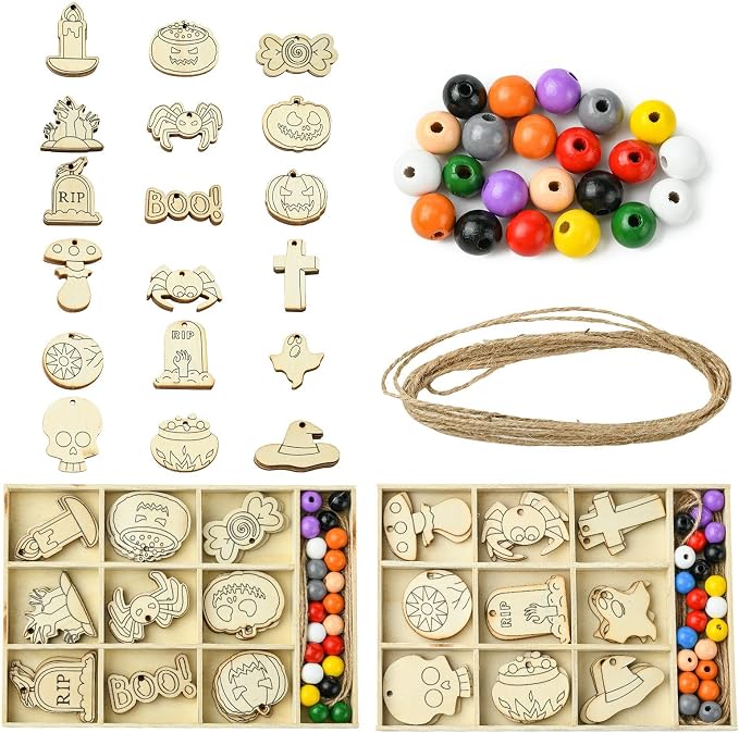 54 pcs Mixed Styles Halloween Theme Unfinished Wood Cutout Charms Cross Spider by Gythara