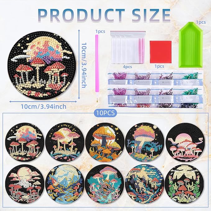 EWJRNSF 10 PCS Diamond Art Coasters Kit, Small Diamond Painting Coasters - Image 2