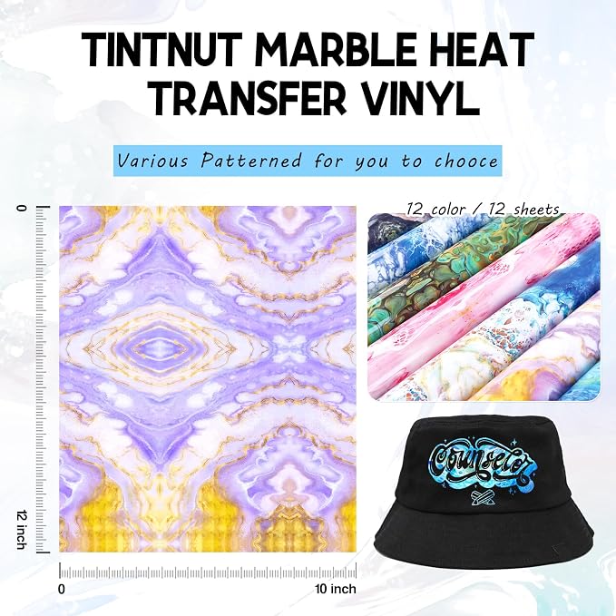 Tintnut Watercolor Marble Heat Transfer Vinyl, easy cut & weed, stretch washable - Image 2