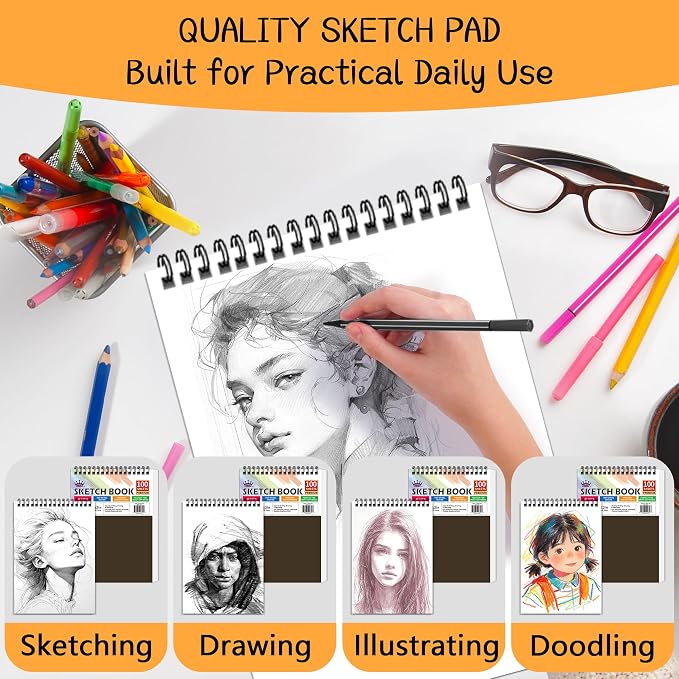 WINNER 9" x 12" Sketch Book 4 Pack, 400 Sheets Spiral Bound Art Sketchbook - Image 5