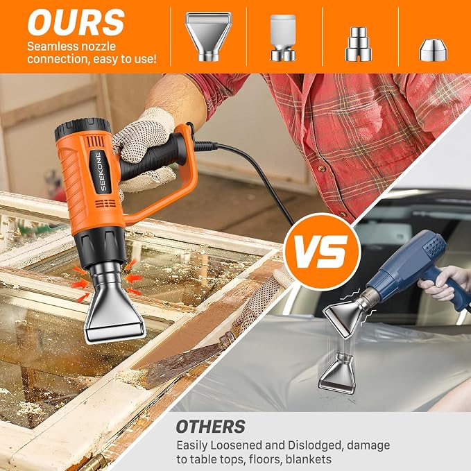 SEEKONE Heat Gun 1800W Heavy Duty Fast Heat Hot Air Gun Kit - Image 5