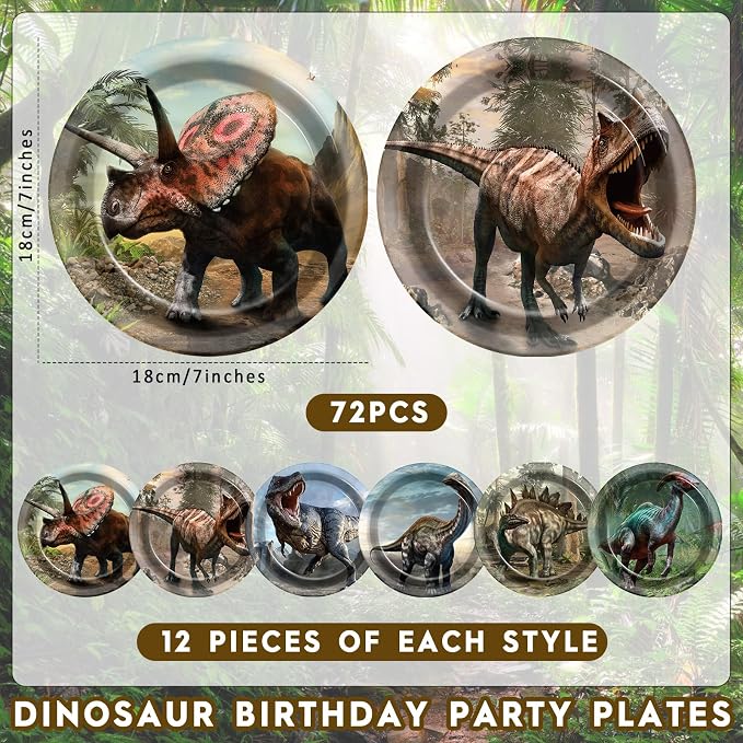 Naozinebi 72PCS Dinosaur Birthday Plates Dinosaur Party Supplies Dino World - Image 2
