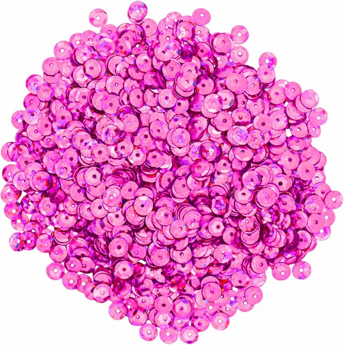 Mandala Crafts 6mm Cup Holographic Hot Pink Sequins - Image 2