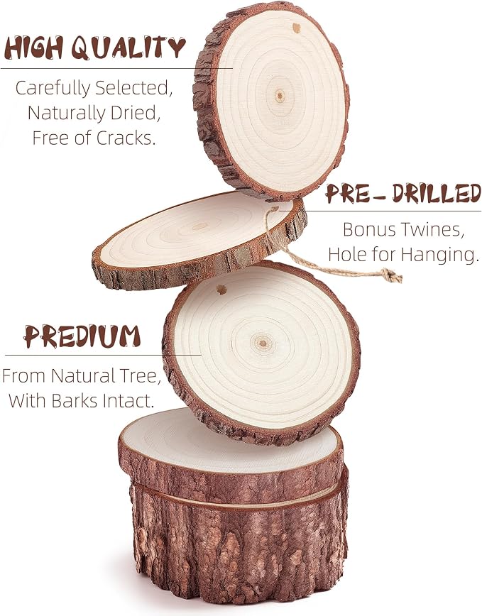 Wood Slices with Hole, Unfinished Wooden Circles - Image 3
