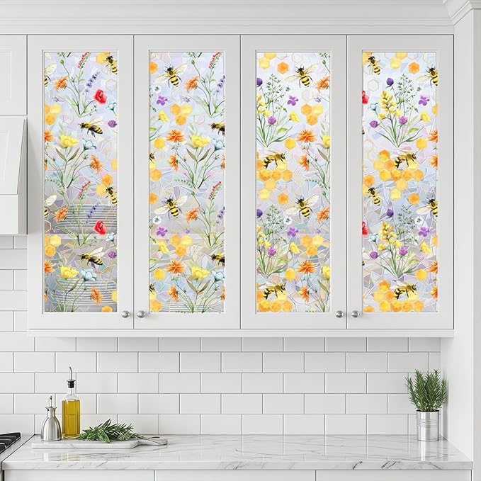 Yellow Floral Window Film, Static Cling Decorative Window Sticker, Non-Adhesive - Image 5