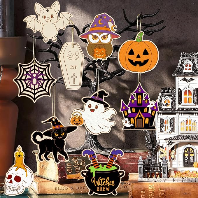 80PCS Wooden Halloween Ornaments to Paint Fall Decorations Crafts - Image 7