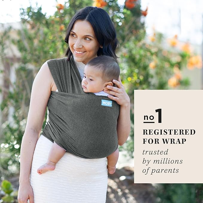 Moby Baby Wrap Carrier Evolution for Newborns to Toddlers (8-33lbs), Infant Sling Carrier, Lightweight & Hands Free Design, Adjustable for All Body Types, Baby Registry Gift (Charcoal)