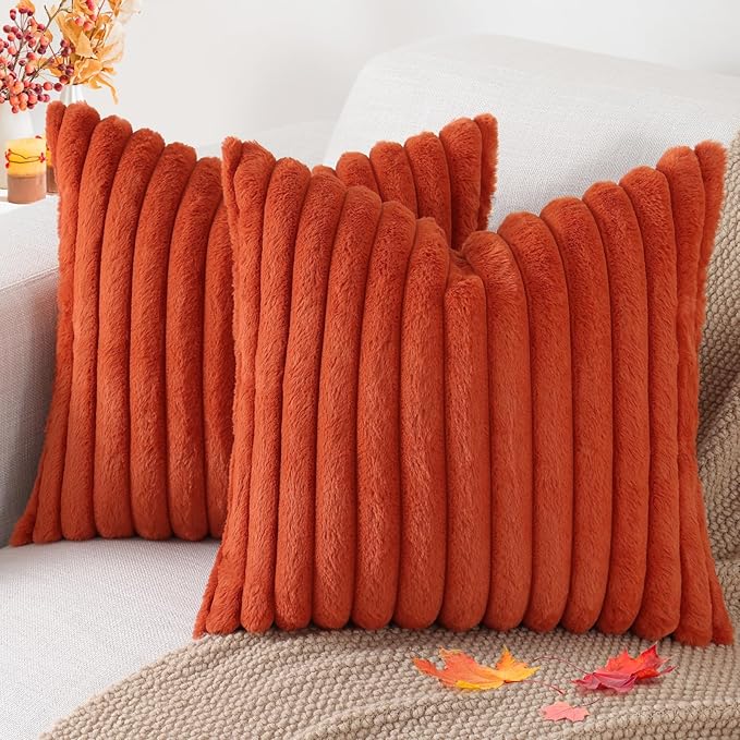 Pallene Faux Fur Plush Fall Throw Pillow Covers 22x22 Set of 2, Luxury Soft by PALLENE