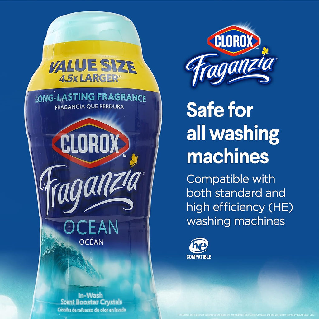 Clorox Fraganzia Laundry Scent Booster Crystals in Ocean Scent - Scented In-Wash Freshener Beads for Fresh, Clean, Great Smelling Clothes and Linens, 70 Oz
