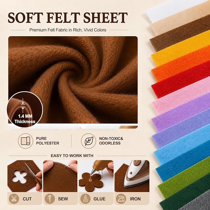 Warm Brown Large Felt Fabric 36" x 36", 1.4 mm Soft Felt Sheet, Nonwoven Fabric - Image 4