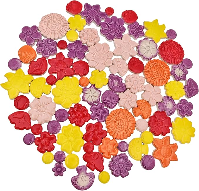 500g/1.1lb Ceramic Mosaic Tiles Mixed Shapes of Flowers, Mushrooms - Image 7