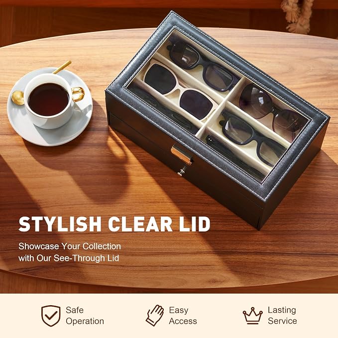 CO-Z Sunglasses Organizer with 12 Slots, 2 Story Leather Multi Sunglasses - Image 5