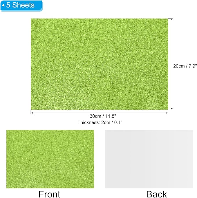 PATIKIL Light Green Shiny EVA Glitter Foam Sheet 11.8 x 7.9 Inch 2mm Thick - Image 2