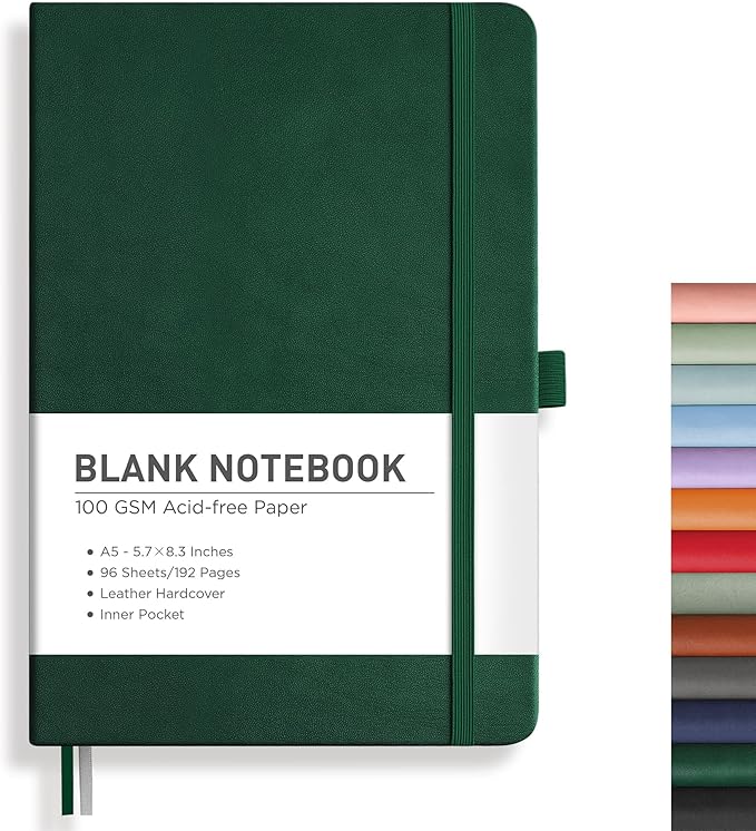 RETTACY Blank Journal Notebook, 192 Pages, A5 Medium Size | Leather Hardcover by RETTACY