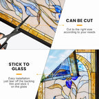 Stained Glass Window Privacy Film: Non-Adhesive Sun and Landscape Mosaic Design - Image 6