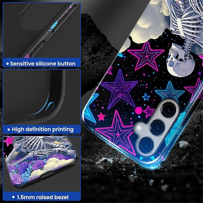 for Samsung Galaxy S25 Plus Case, Skull Star Collage Pattern Glossy 2 in 1 - Image 4