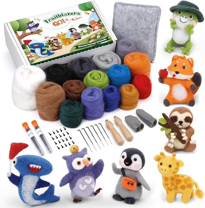 OEHPICC Needle Felting Starter Kit, 7 Cute Buddy Wool Felting Kit, Animal Felt by OEHPICC