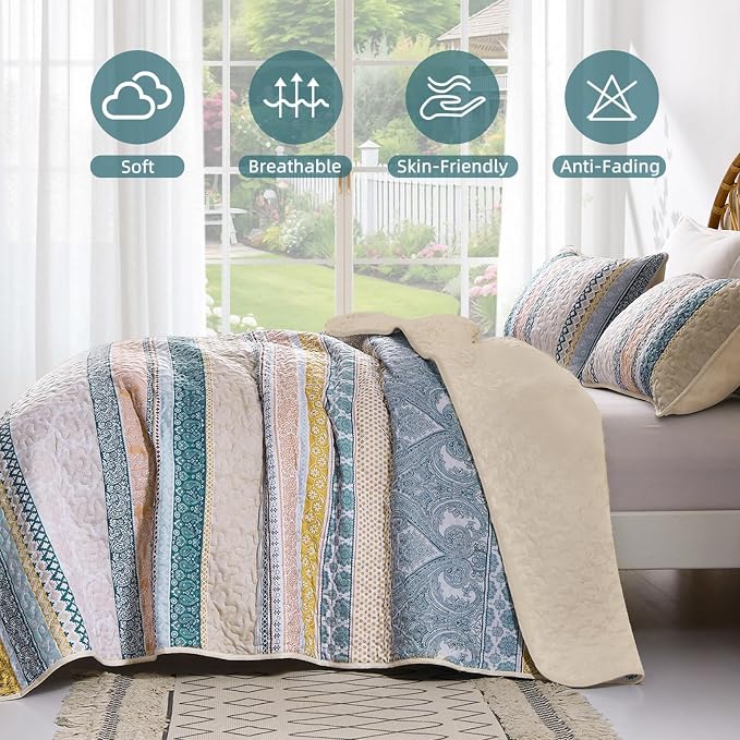 WONGS BEDDING Boho Quilt Set California King Size, Lightweight Microfiber - Image 4