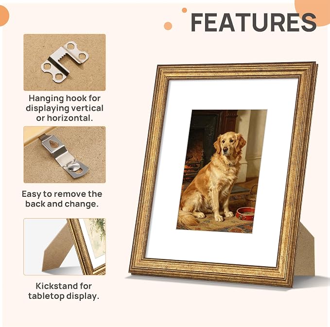 upsimples 8x10 Picture Frame, Vintage Frames Decor, Wall or Tabletop Display - Image 5