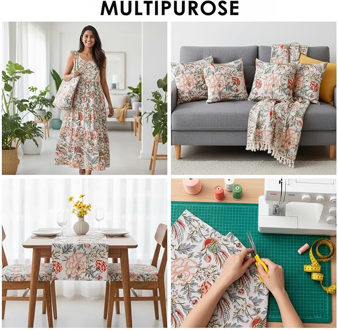 E-Tailor® Hand-Block Printed Pre-Cut Floral Cotton Fabric - Image 5