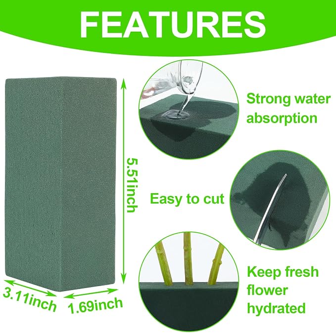 CCINEE 3 Pcs Floral Foam Bricks, Mini Florist Flower Foam Green Blocks Supplies - Image 3