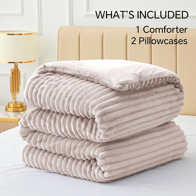 BEDELITE Fleece King Comforter Set -Super Soft & Warm Fluffy Lotus Pink Bedding - Image 6