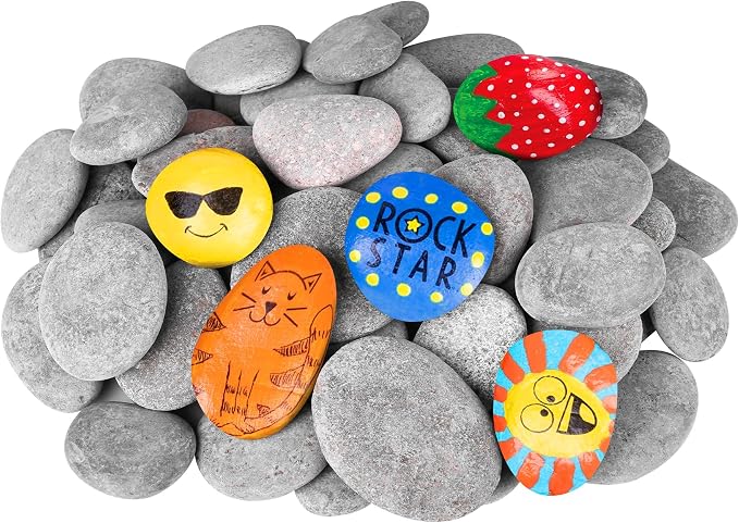 River Rocks for Painting 60 Pcs Large 2-3 Inch Flat Smooth Painting Stones by dojobkinb