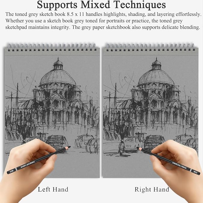 Fuxi Toned Gray Sketchbook 8.5x11, 60 Sheets Spiral Bound, Artist Sketch Pads - Image 5