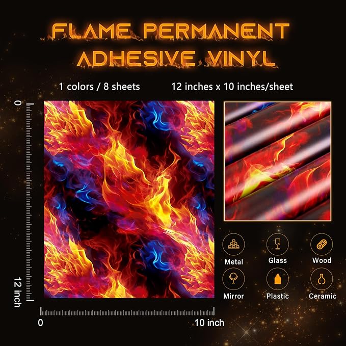 Tintnut Flame Pattern Permanent Vinyl 8 Pcs 12x10in Red Blue Adhesive Viny | - Image 2