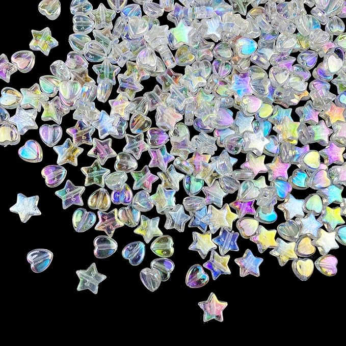 Jmassyang 600 PCS Acrylic Heart Star Shape Beads Clear AB Assortments Flat by Jmassyang
