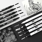Black & White Acrylic Paint Pens, Dual Tip, 0.7mm Fine Nibs 10 Pack | Opaque Ink - Image 2