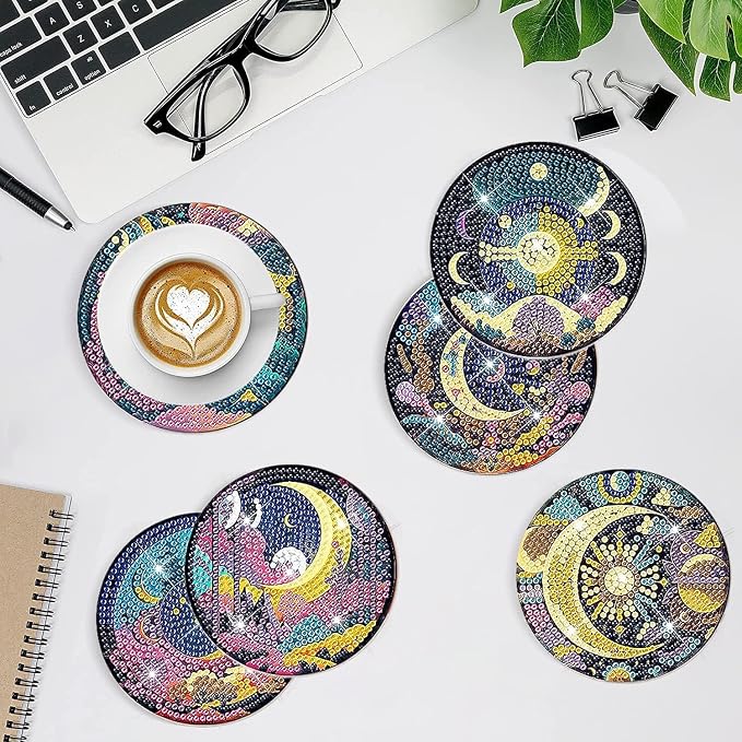 EWJRNSF 8 PCS Diamond Art Coasters Kit, Small Diamond Painting Coasters - Image 5