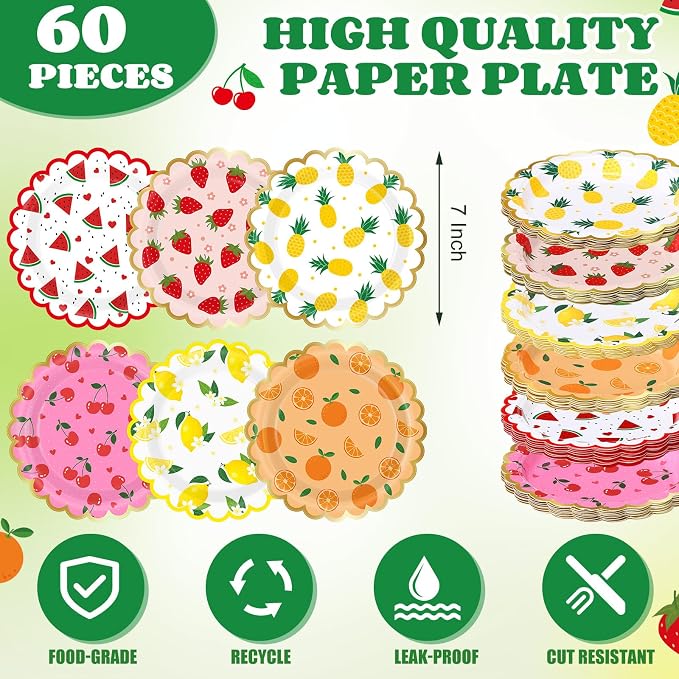 Funnymoom 60 Pcs 7 Inch Fruit Paper Plates Tutti Fruit Birthday Party Supplies - Image 2