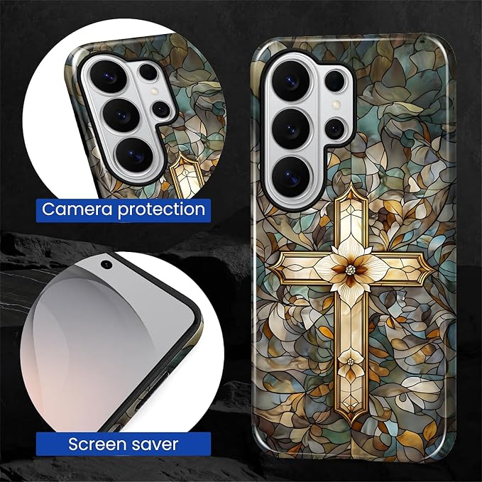 for Samsung Galaxy S26 Ultra Case, Christian Cross Stained Glass Pattern Glossy - Image 6